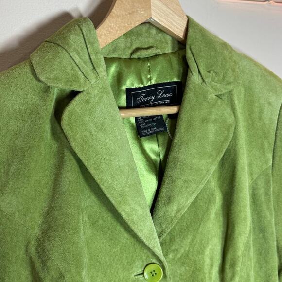 VTG Green women’s Leather Blazer Green Small Twee Cottage Scalloped Sleeve - Picture 3 of 8